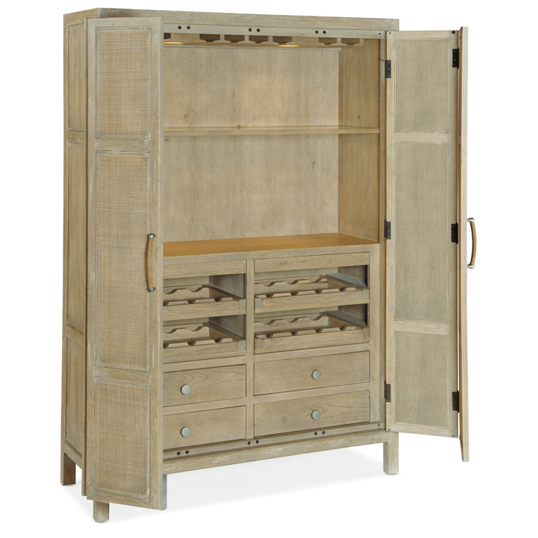 Anders 50'' Beige Transitional Rattan Bar Cabinet with Wine Storage