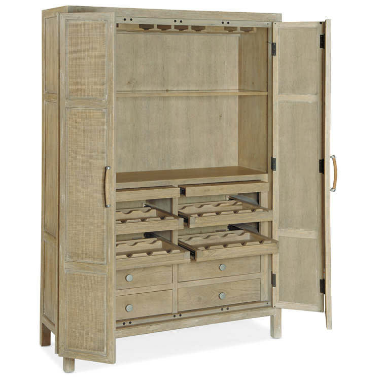 Anders 50'' Beige Transitional Rattan Bar Cabinet with Wine Storage
