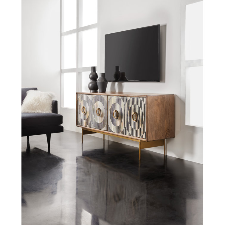 67" Brown and Gold Mango Wood Media Console