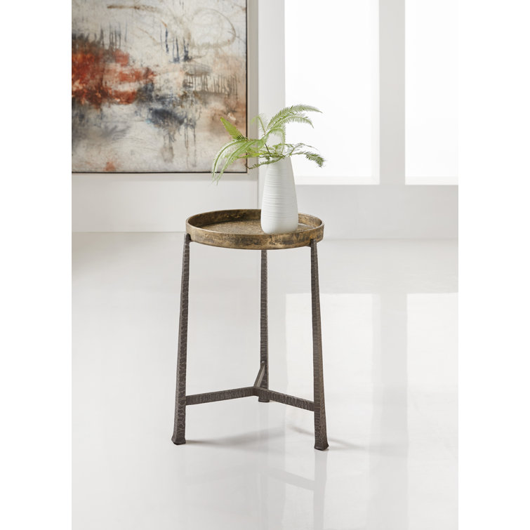Transitional Gold Metal Round Tray Top End Table 24"