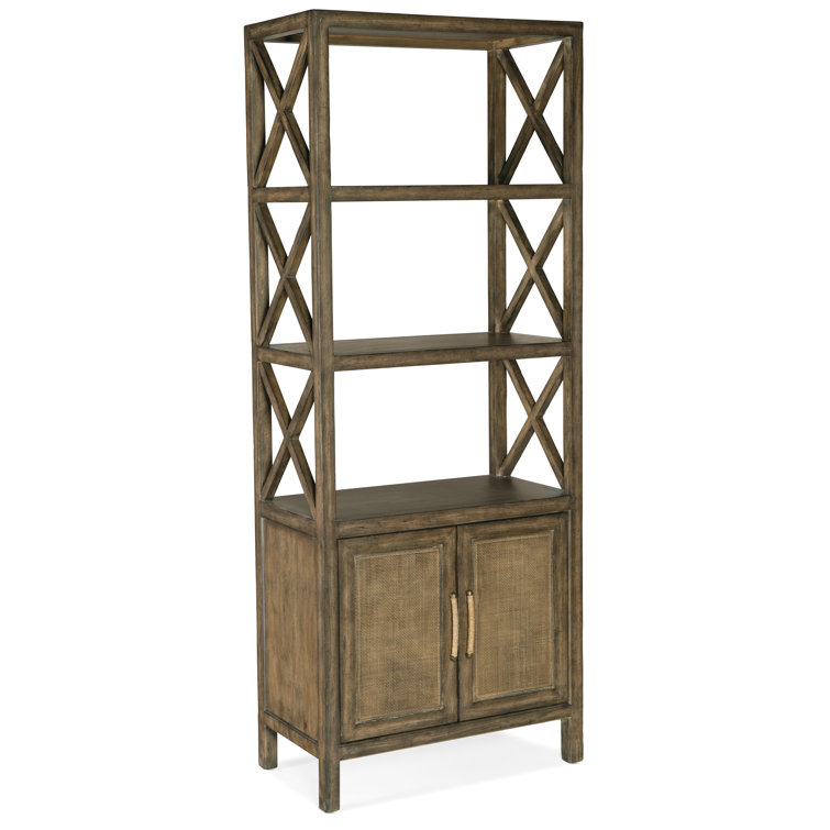 Cliffside Brown Pecan & Rattan Bookcase with Adjustable Shelves