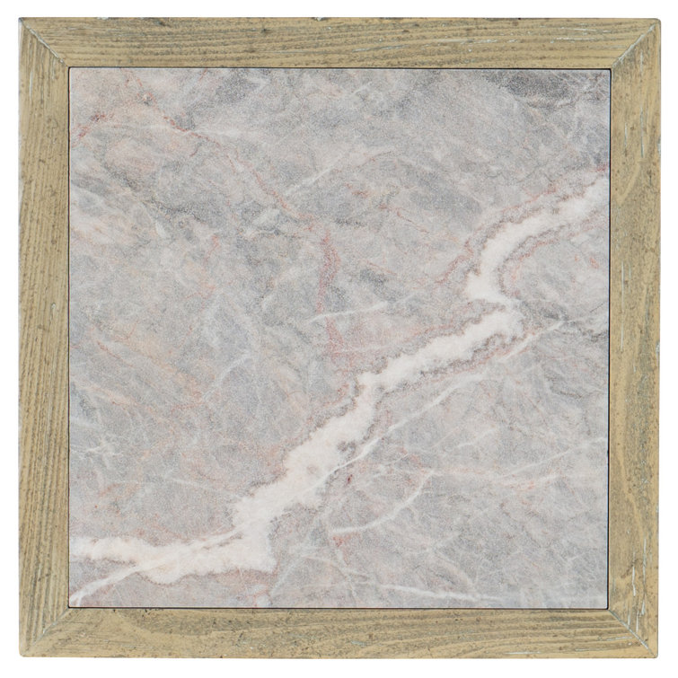 Surfrider 22" Beige Square Stone and Wood End Table