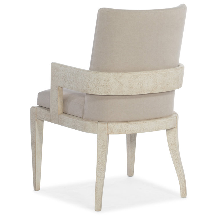 Beige Upholstered Arm Chair with Textured Wood Finish