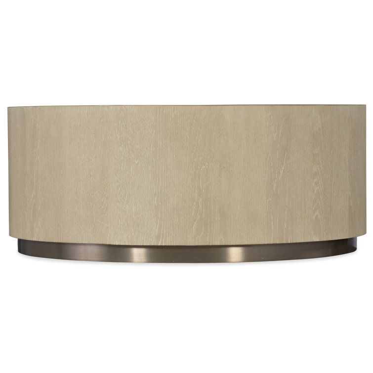 42" Transitional Beige & Gold Round Wood Coffee Table with Metal Trim