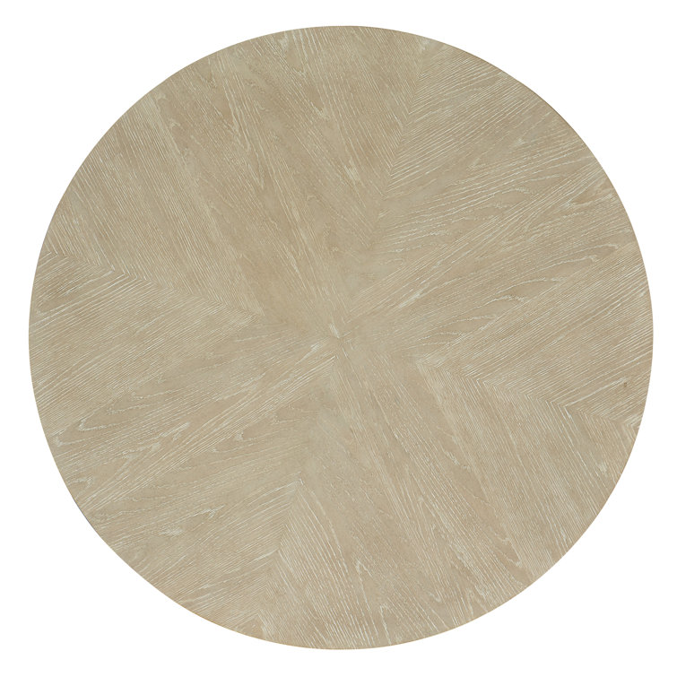 42" Transitional Beige & Gold Round Wood Coffee Table with Metal Trim