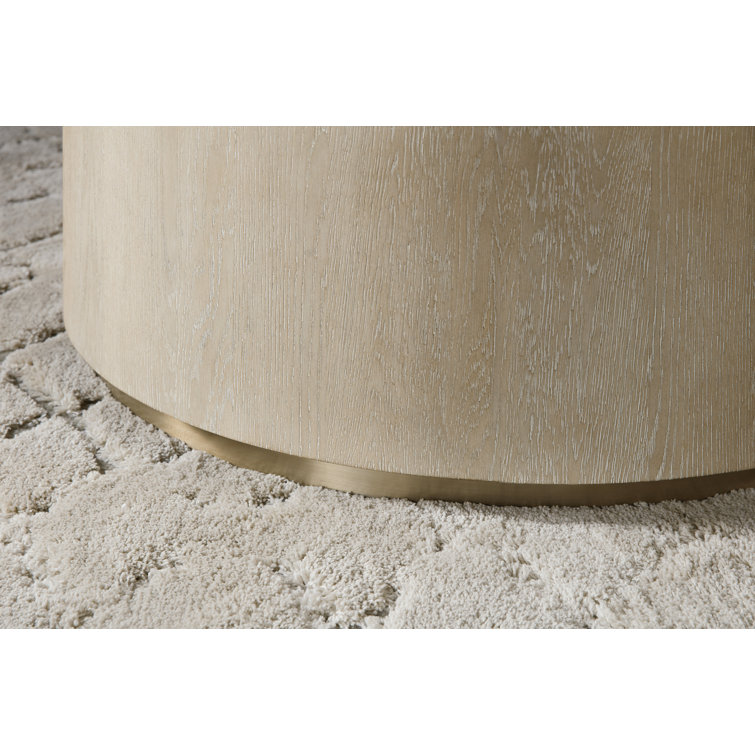 42" Transitional Beige & Gold Round Wood Coffee Table with Metal Trim