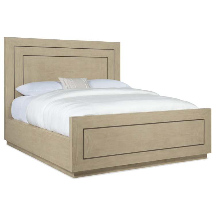 Cascade Transitional King Panel Bed with Metal Inlay, Beige