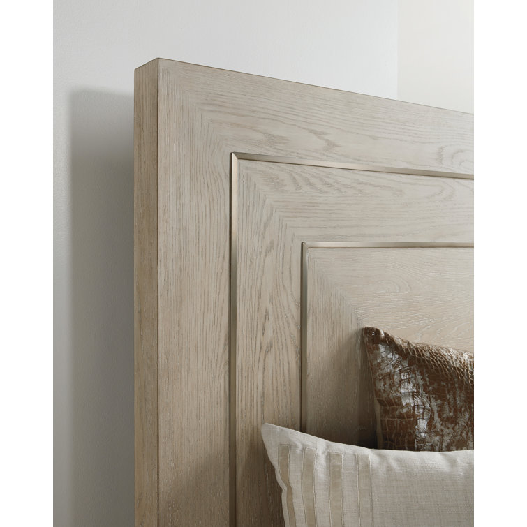 Cascade Transitional King Panel Bed with Metal Inlay, Beige