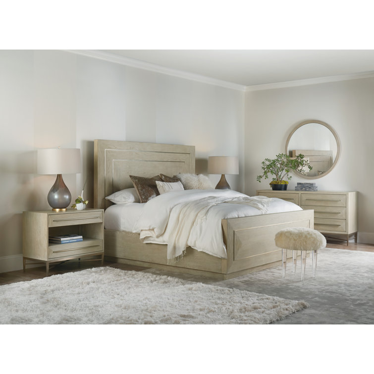Cascade Transitional King Panel Bed with Metal Inlay, Beige