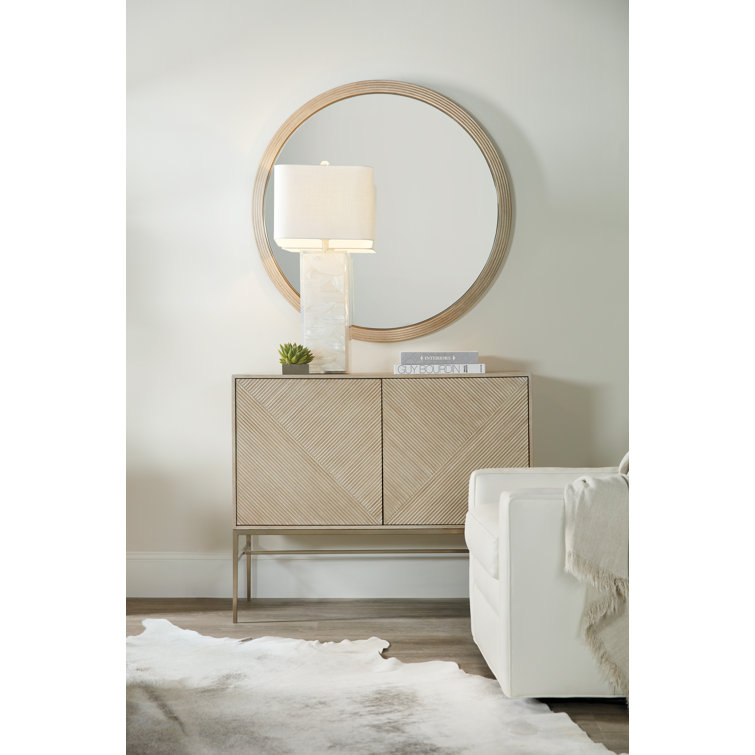 Transitional Oak Veneer 42" Round Beveled Accent Mirror