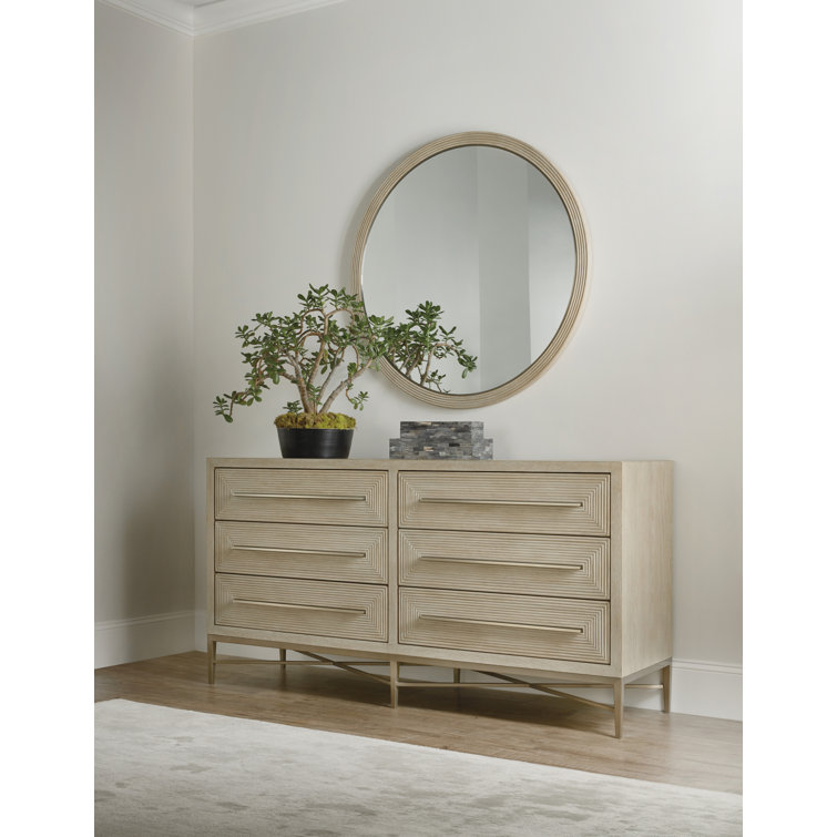 Transitional Oak Veneer 42" Round Beveled Accent Mirror