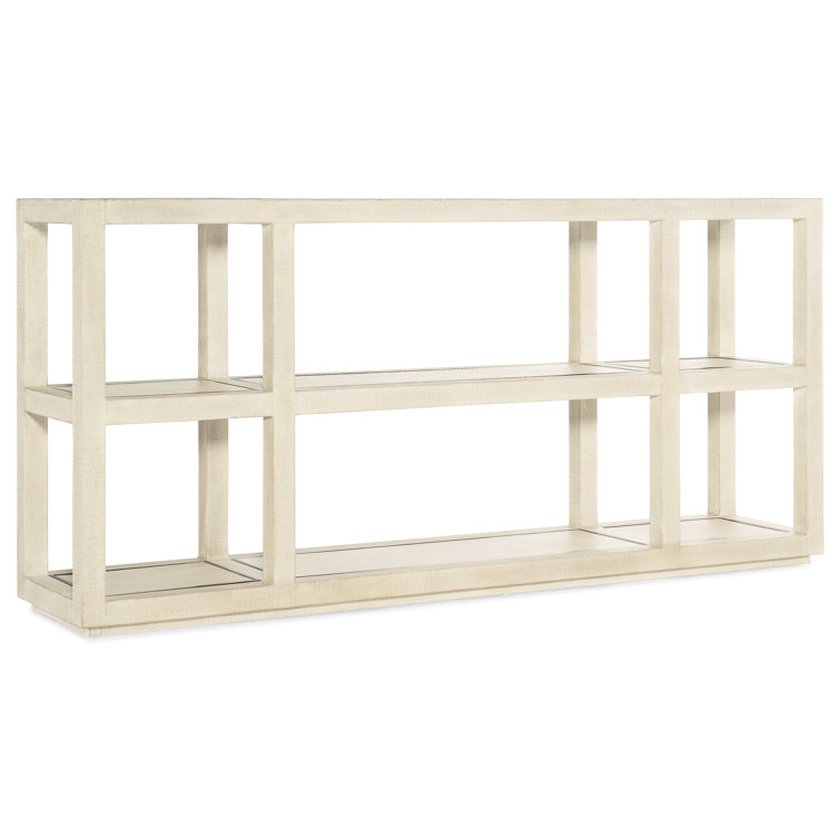 Cascade 76'' White Cream Burlap & Champagne Metal Console Table with Storage