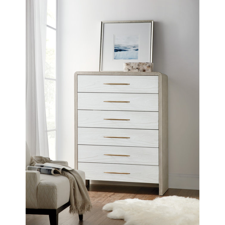 Cascade 6-Drawer Beige & White Dresser with Champagne Accents