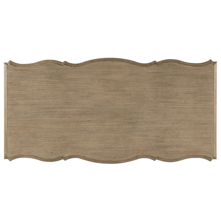 Traditional Beige Solid Wood Executive Desk with Scallop Base and Bronze Accents