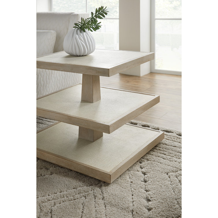 Beige and White Oak Transitional Square End Table