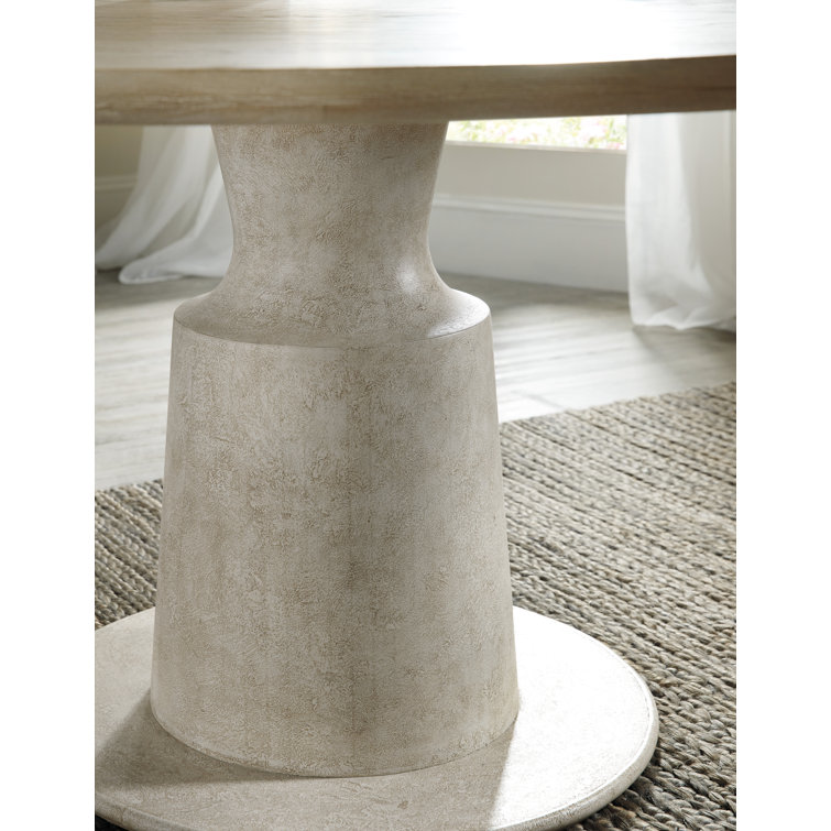 Beige and White Round Oak Veneer Dining Table
