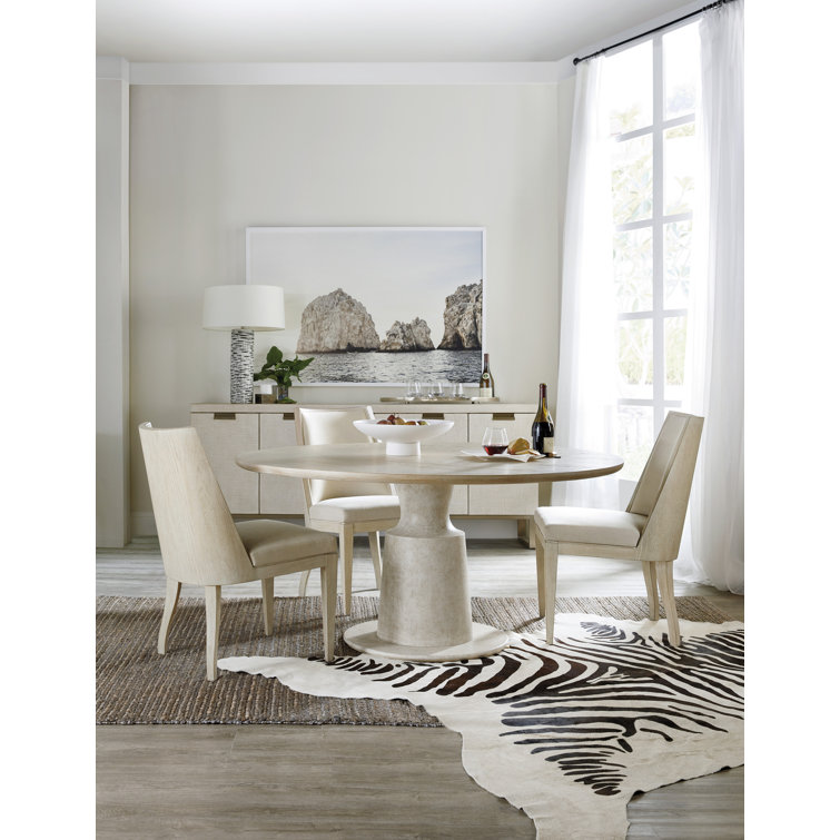 Beige and White Round Oak Veneer Dining Table