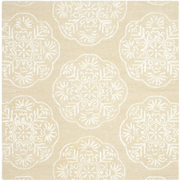 Bella Beige and White Hand-Tufted Wool Square Rug