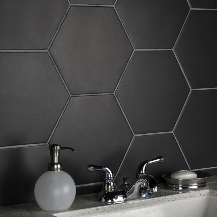 Matte Black Hexagon Porcelain Wall and Floor Tile