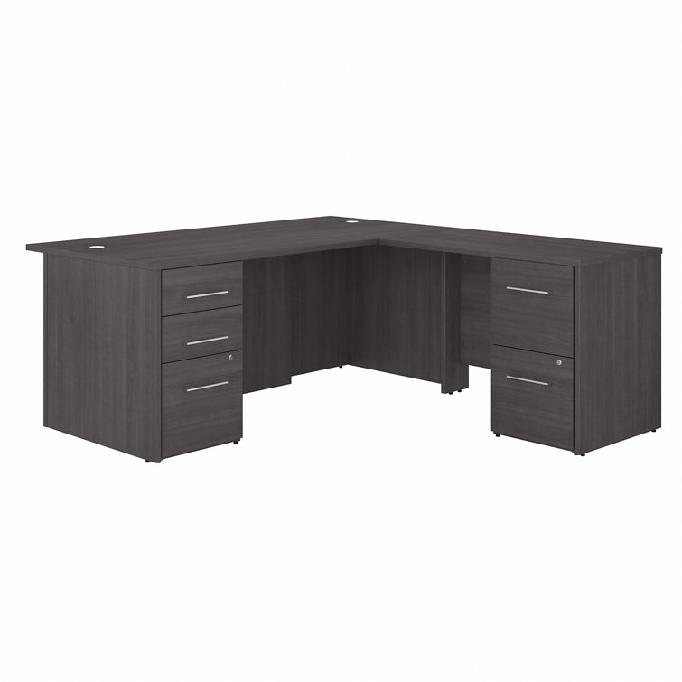 Storm Gray L-Shaped Executive Desk with Integrated Filing Cabinets