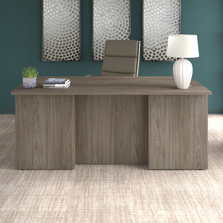 Modern Hickory Executive Desk with Filing Cabinet