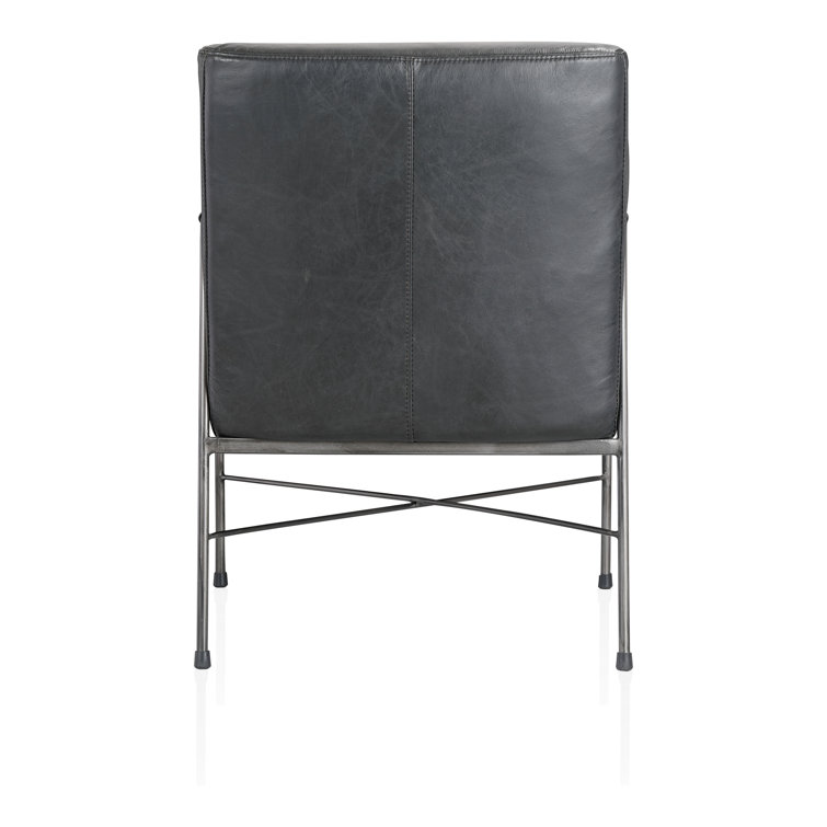 Dagwood Black Geometric Top-Grain Leather Chaise with Metal Frame