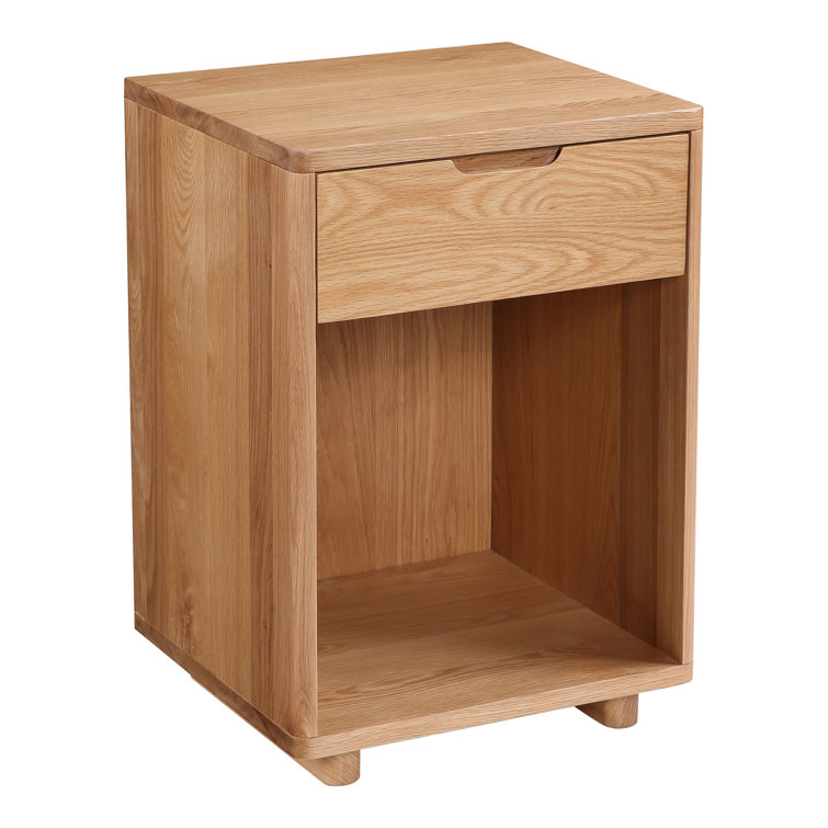 Osamu Contemporary Brown Oak Nightstand with Open Display Shelf