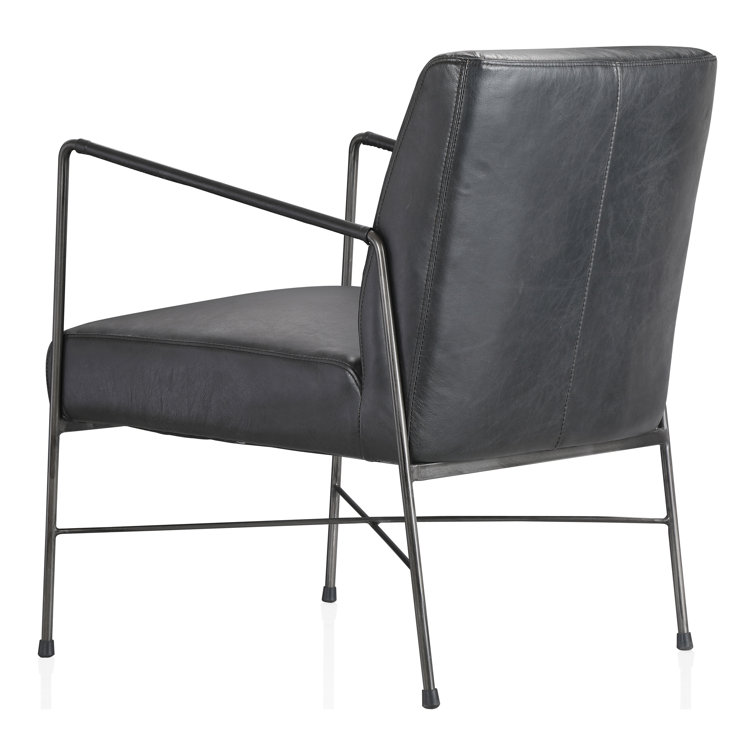 Dagwood Black Geometric Top-Grain Leather Chaise with Metal Frame