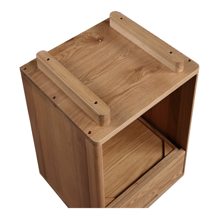 Osamu Contemporary Brown Oak Nightstand with Open Display Shelf