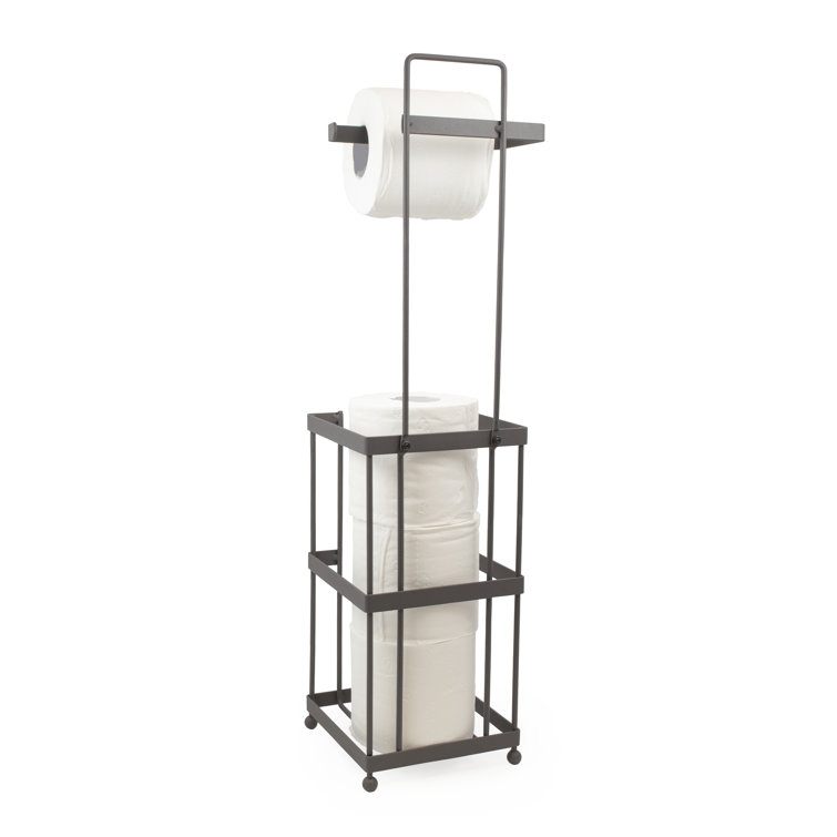 Taupe Metal Freestanding Toilet Paper Holder with Storage