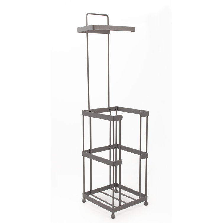 Taupe Metal Freestanding Toilet Paper Holder with Storage