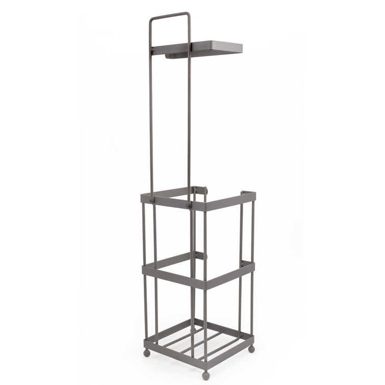 Taupe Metal Freestanding Toilet Paper Holder with Storage