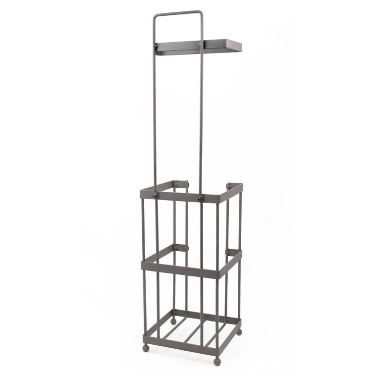 Taupe Metal Freestanding Toilet Paper Holder with Storage