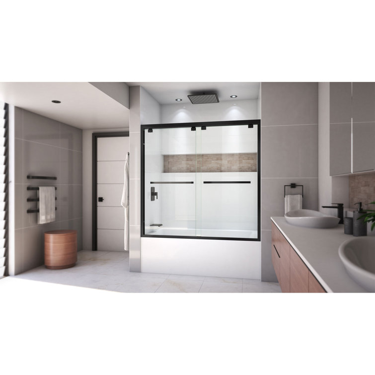 Encore 56-60" Satin Black Frameless Sliding Tub Door