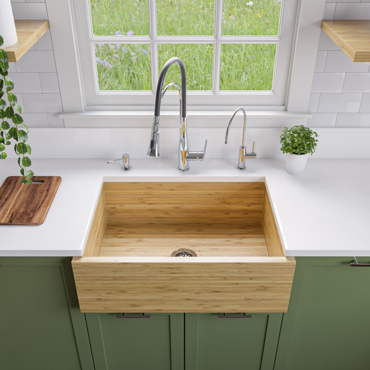 30'' Natural Bamboo Farmhouse Single Bowl Kitchen Sink