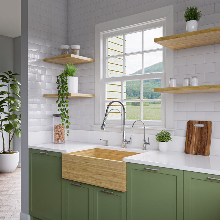 30'' Natural Bamboo Farmhouse Single Bowl Kitchen Sink