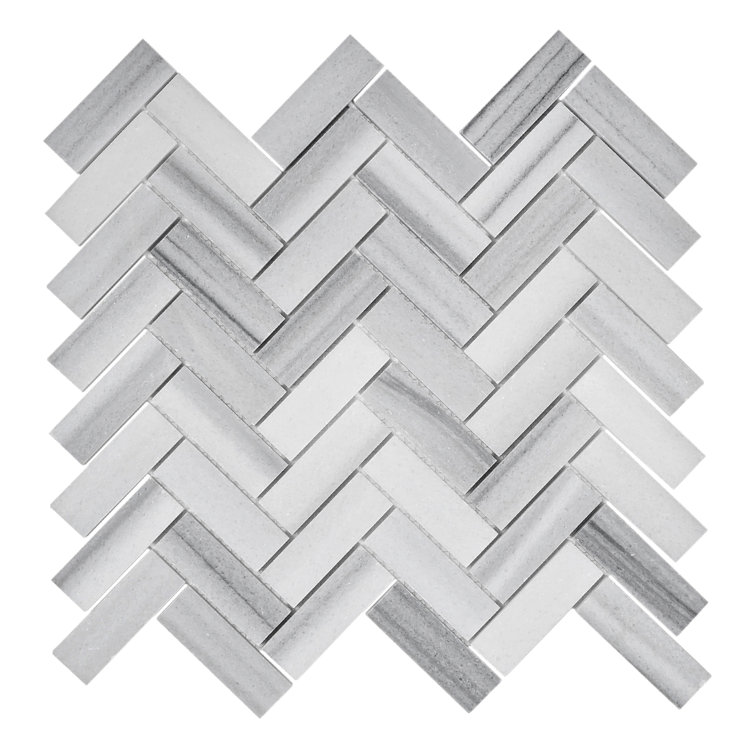 Gray Polished Marble Herringbone Mosaic Tile