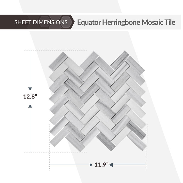 Gray Polished Marble Herringbone Mosaic Tile