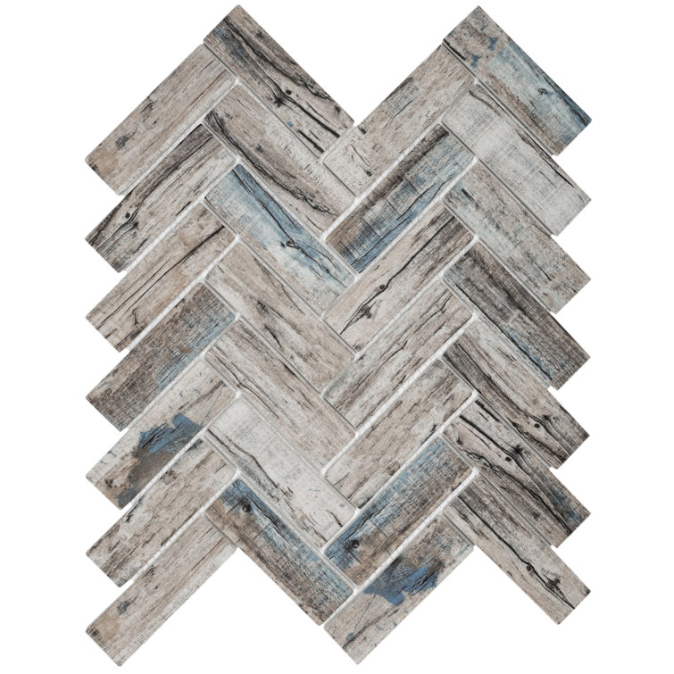 11" x 12" Beige and Blue Matte Mosaic Tile