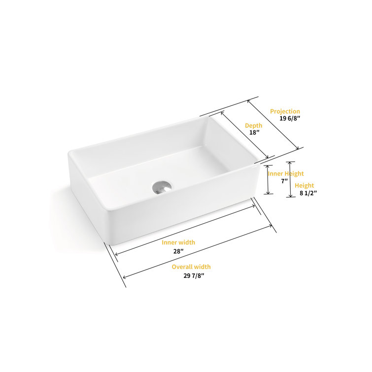 Treviso White Fireclay 30" Single Bowl Farmhouse Sink
