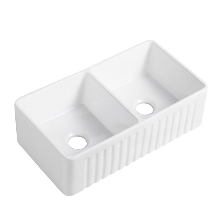 Cremona 33'' White Fireclay Double Bowl Farmhouse Sink