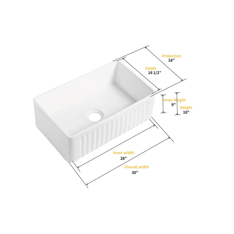 Calabria 30'' White Fireclay Farmhouse Kitchen Sink