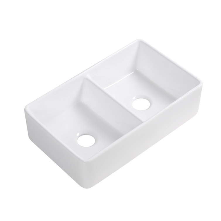 Trieste 32'' White Fireclay Double Bowl Farmhouse Sink