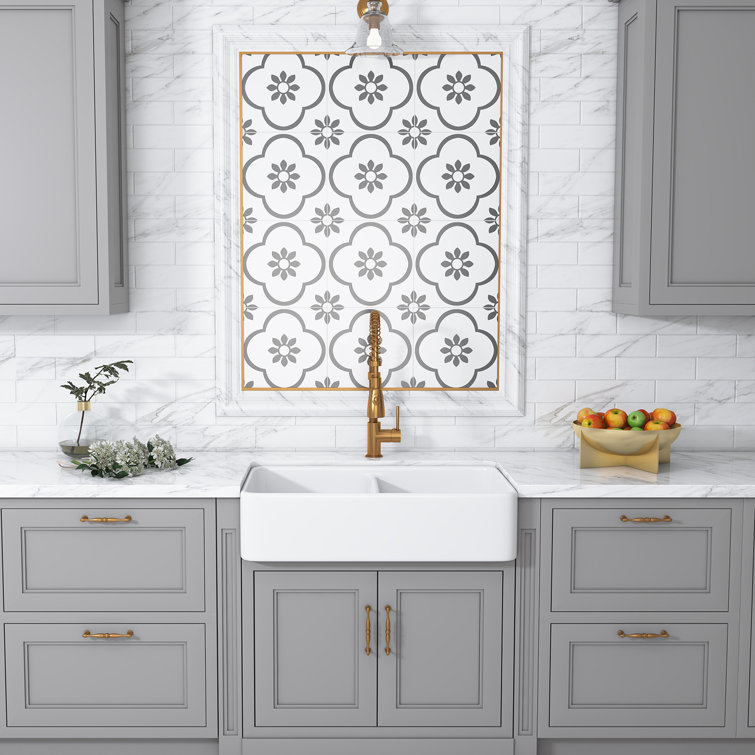 Trieste 32'' White Fireclay Double Bowl Farmhouse Sink