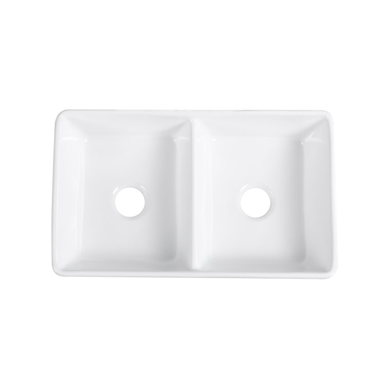 Trieste 32'' White Fireclay Double Bowl Farmhouse Sink
