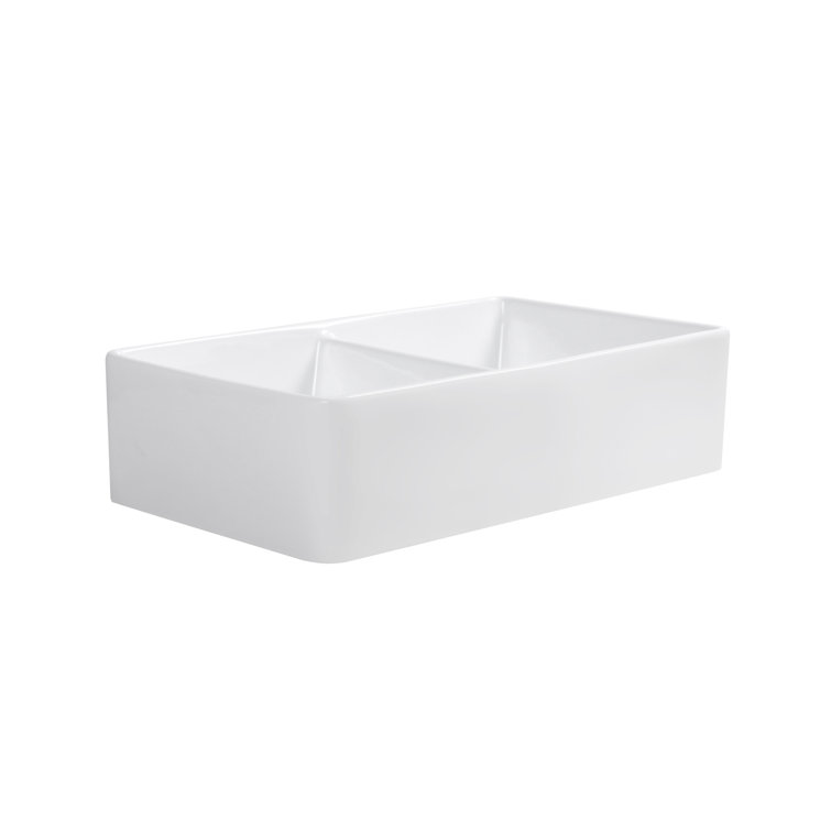 Trieste 32'' White Fireclay Double Bowl Farmhouse Sink