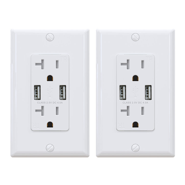 White Dual USB Wall Charger with Tamper Resistant Outlets