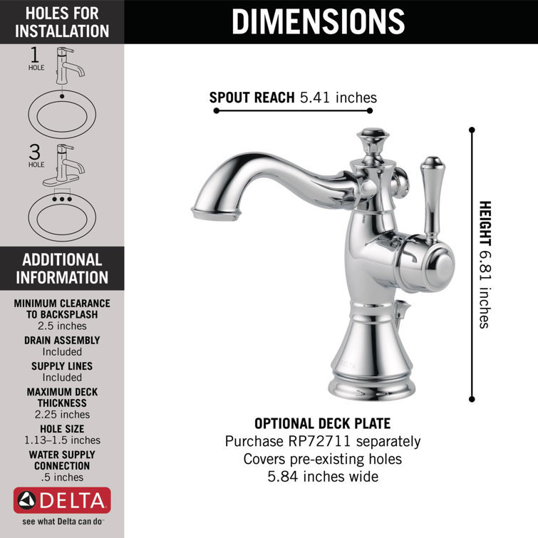 Cassidy Chrome Single Hole Bathroom Faucet with Drain Assembly