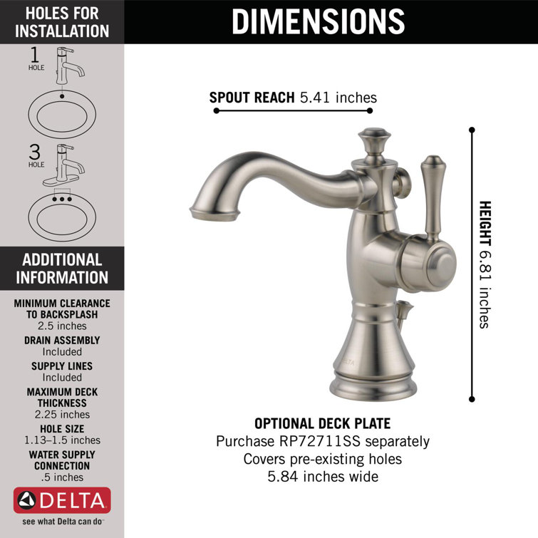 Stainless Steel Single Handle Bathroom Faucet with Metal Drain Assembly