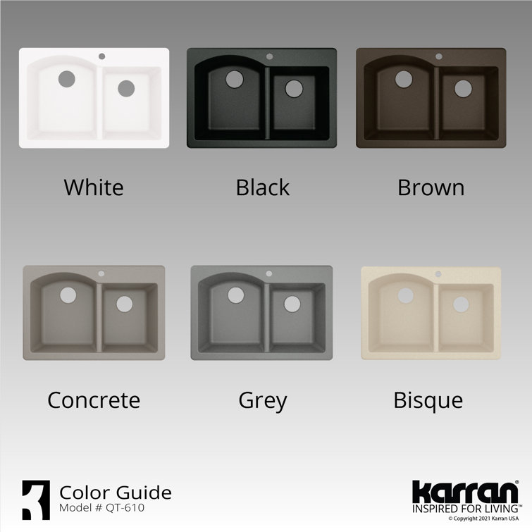 White Quartz Composite Double Bowl Kitchen Sink, 33" x 22"